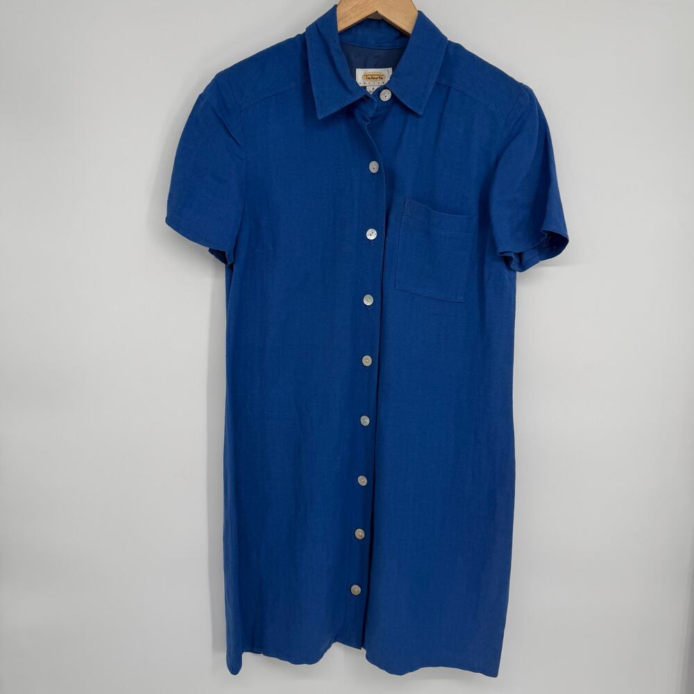 Talbots Shirt Dress Women’s 8P Blue‎ Linen Classic Preppy Heritage Traditional